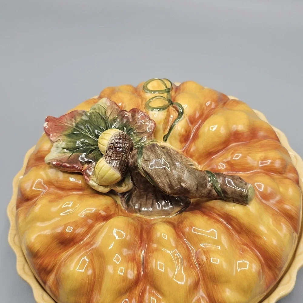 Vintage Cracker Barrel Ceramic Pumpkin Patch Lid Pumpkin Pie Plate Fall Harvest